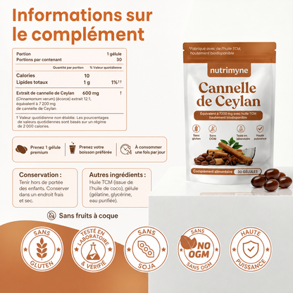 Cannelle de Ceylan équivalent 7200 mg avec huile TCM